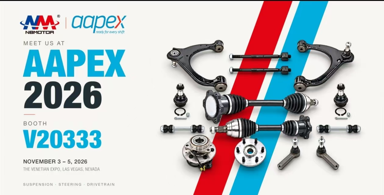 NBMOTOR at AAPEX 2026, Booth V20333, The Venetian Expo, Las Vegas — suspension, steering and drivetrain parts supplier, November 3-5 2026